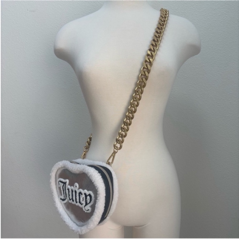 Juicy Couture Crossbody Bag Heart Shaped Sheer Genius Sherpa Silver Black Gold - Picture 4 of 12